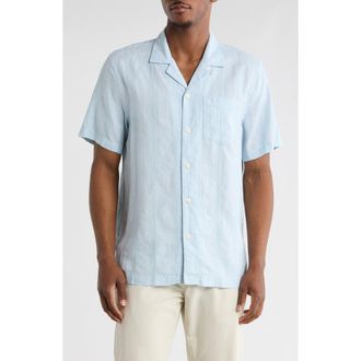 Original Penguin Short Sleeve Linen & Cotton Button-Up Shirt in Cool Blue at Nordstrom Rack, Size Xx-Large