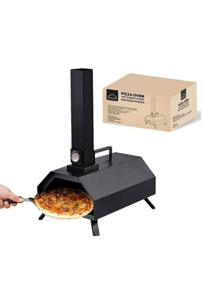 Haven Outdoor Wood Fired Pizza Oven with Pizza Stone, Paddle & Rain Cover in Black