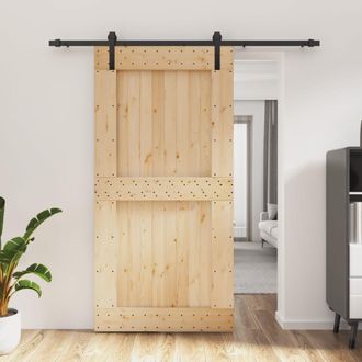 Berkfield Home Sliding Door with Hardware Set 100x210 cm Solid Wood Pine in Brown