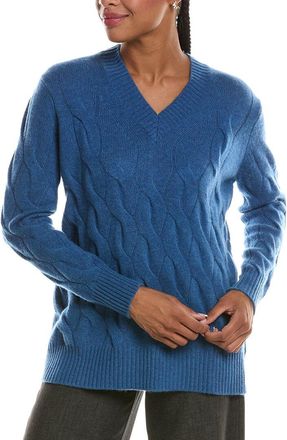 Fort&eacute; Cashmere Long Cable V-Neck Cashmere Sweater