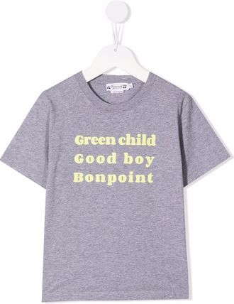 BONPOINT slogan-print short-sleeve T-shirt - kids - Cotton - 12 - Grey