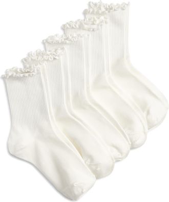 High Heel Jungle 5-Pack Lettuce Edge Crew Socks in White at Nordstrom