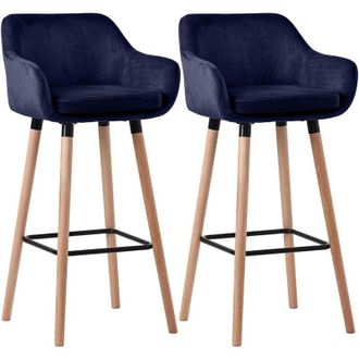 Clp Set di 2 sgabelli da bar in velluto Grant blu scuro