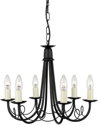 Loops 6 Bulb Chandelier Hanging Pendant LIght Black LED E14 60W Bulb