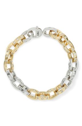 Melinda Maria Ashley Cubic Zirconia Chain Link Bracelet in Gold Mix-White at Nordstrom, Size 7.5