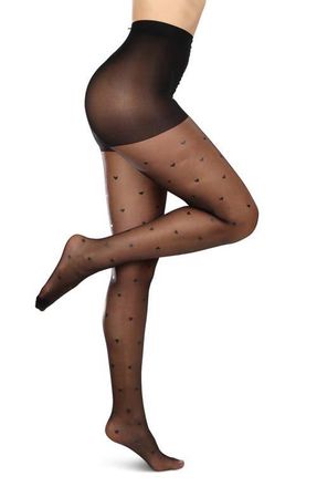 MeMoi Mini Heart Sheer Tights in Black at Nordstrom, Size Small