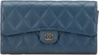 Chanel Blue Grained Calfskin Long Wallet (Bi-Fold) (Pre-Owned)
