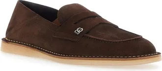 Dolce & Gabbana Mens Loafers Florio Brown Suede Calf Leather