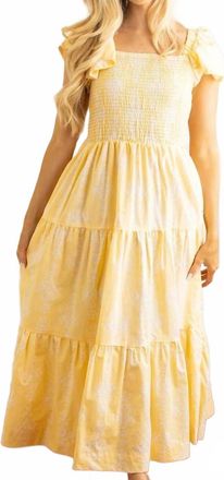 8 Oak Lane Golden Damask Smocked Flutter Sleeve Dress In Yellow