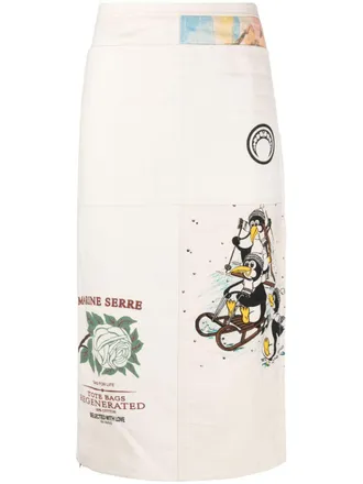 Marine Serre Regenerated Tote Bags midi skirt - women - Cotton/Cotton - 38 - Neutrals
