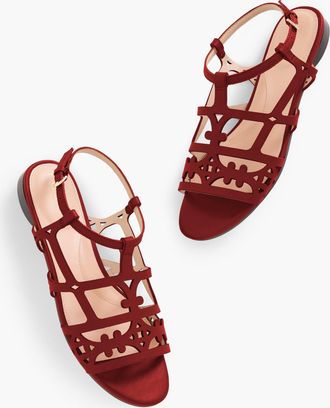 Talbots Kali Laser Cut Vachetta Sandals - Sangria - 5 1/2 M Talbots