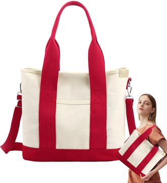 Generic ETUCYNG Canvas Tote Bag, Reusable Canvas Grocery Bags | Canvas Bags Tote Bag with Stylish Contrast Colors | Beach Bags Solid Shopping Bag for Women, R