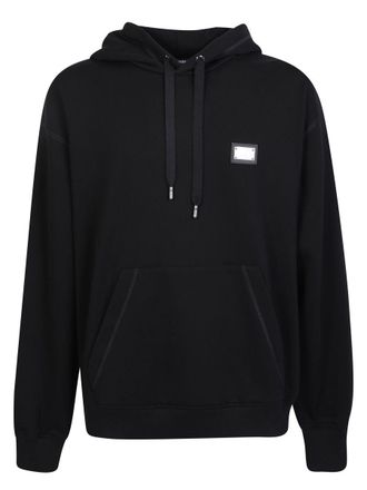 Dolce & Gabbana Black Hoodie With Plated Logo On The Chest In Cotton Man