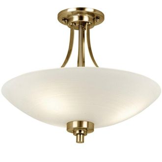 Loops Semi Flush Ceiling Light Antique Brass Glass 3 Bulb Feature Lamp Holder Fitting in Clear