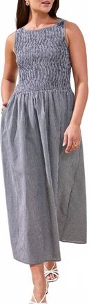 Tribal Ruched Bodice Sleeveless Dress In Black/white Checks