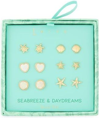 Leith Seabreeze & Daydreams Set of 6 Sealife Stud Earrings in White Multi- Gold at Nordstrom Rack