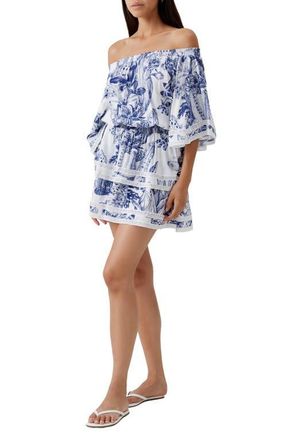 Melissa Odabash Micha Floral Off the Shoulder Cover-Up Minidress in Paloma at Nordstrom, Size X-Small