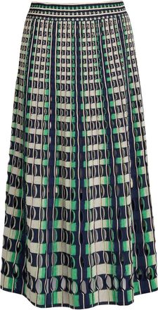 SIMKHAI Drue Textured Gingham Knit Midi Skirt - Navy - S (UK8-10 / S)