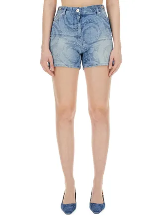 Versace Cotton Denim Shorts - Blue