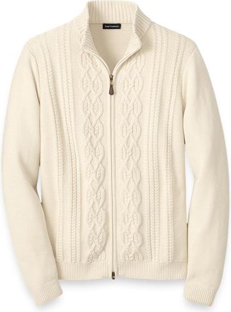 Paul Fredrick Cotton Cable Full Zip Mock Neck Sweater