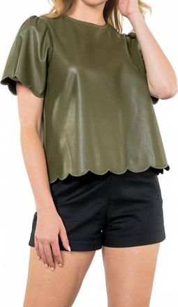 THML Clothing Short Sleeve Leather-Like Top In Olive