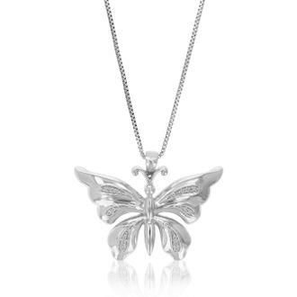 Vir Jewels 1/12 cttw Lab Grown Diamond Butterfly Pendant Necklace in Sterling Silver with Chain For Women