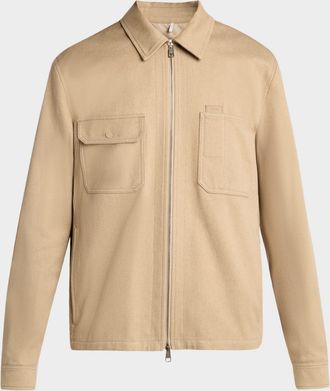 Moncler Men & apos;s Cotton Leather-Logo Shirt Jacket
