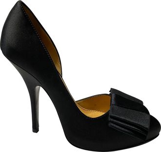 Lanvin Pre-owned Womens Bow Pumps 120 in Black Satin Leather - Size EU 37