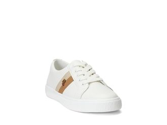 Lauren Ralph Lauren Janson II Leather Sneakers Womens Shoes Snow White/Explorer Sand/Buff : 5.5 B - Medium