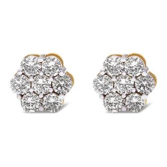 House of Brilliance 14K Yellow Gold 2.0 Cttw Diamond Floral Cluster Stud Earring at Nordstrom