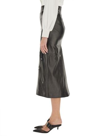 Alexander McQueen Leather Midi Skirt - Black