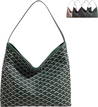 Generic Geometric Pattern Hobo Tote Bag - Large Capacity Soft Shoulder Bag with Unique Print,color blocking Plaid handbag (Green)