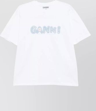 Ganni cotton logo t shirt short sleeves crewneck