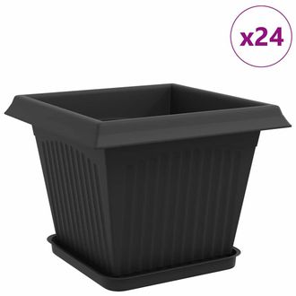 vidaXL Macetas 24 Pcs Negro 28,5 X 28,5 X 22 Cm Pl&aacute;stico Vidaxl