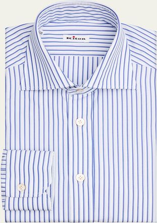 Kiton Mens Cotton Multi-Stripe Point Collar Dress Shirt