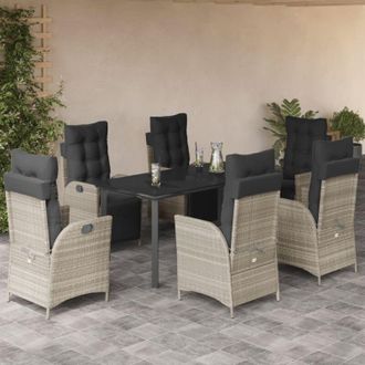 vidaXL Set Comedor Jard&iacute;n 7 Pzas Y Cojines Rat&aacute;n Sint&eacute;tico Gris Claro Vidaxl