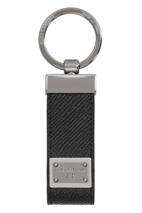 Dolce & Gabbana Mens Leather Keyring, Black Calf Keyrings & Chains