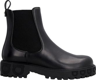 Ferragamo Gancini Logo Leather Chelsea Boot