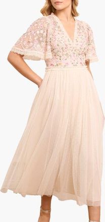Needle & Thread Rosie Lace Bodice V-Neck Ballerina Dress in Cream/multi at Nordstrom, Size 6