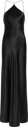 Staud Cadence Faux Pearl-embellished Satin Maxi Dress - Black - 10 (UK14 / L)
