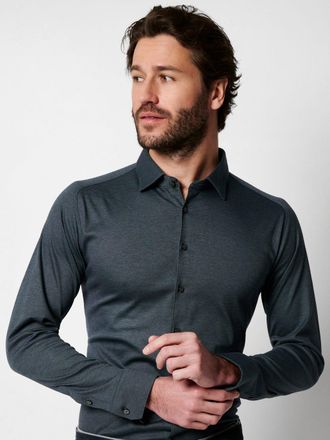 DeSoto Langarmhemd DESOTO Jerseyhemd Casual Kent, Herren, Gr. XXL, N-Gr, blau (petrol piqu&eacute;), Jersey, Obermaterial: 100% Baumwolle, unifarben, slim fit norma