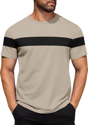 Generic Mens Gradient Striped Contrast T-Shirt Soft Breathable Cotton Crew Neck Short Sleeve Tees Casual Summer Gym Essentials