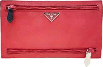 Prada Black Multi-Color Orange Red Color White Yellow Leather Saffiano Pouch (Pre-Owned)