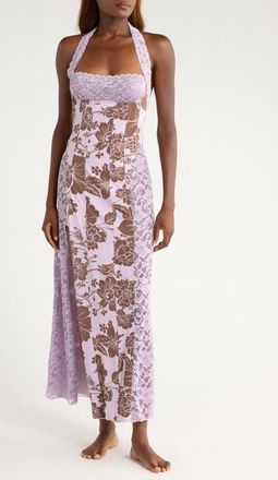 Free People Love You Most Print Lace Halter Maxi Dress in Lavender Combo at Nordstrom, Size X-Large