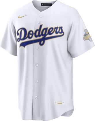 Nike Los Angeles Dodgers 2025 World Series Champion Gold Series Nike Mens MLB Stadium Jersey in White | RE260KQJLDW-Y6D