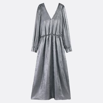 La Redoute Collections Wijd uitlopende lange jurk, zilver, lange mouwen