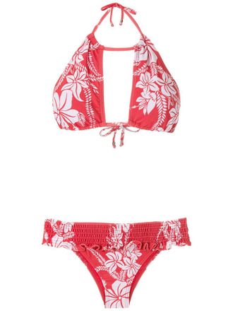 Amir Slama Bikini a fiori con ruches - Rosso