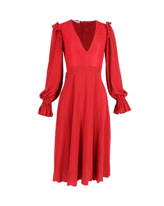 Philosophy di Lorenzo Serafini Philosophy Di Lorenzo Serafini V-Neck Midi Dress in Red Cotton