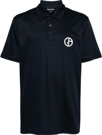 Giorgio Armani logo-embroidered cotton polo shirt - men - Cotton - 52 - Black