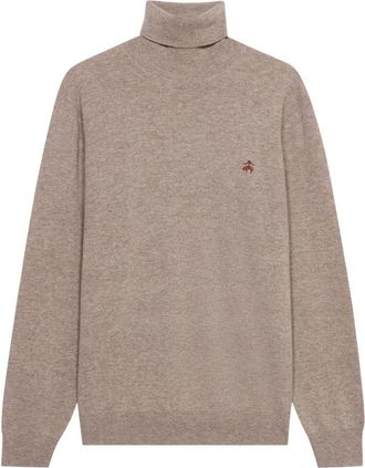 Brooks Brothers Lamswol coltrui met logo - Heren - Coltruien - Beige - 2XL - Wol - Truien & Vesten
